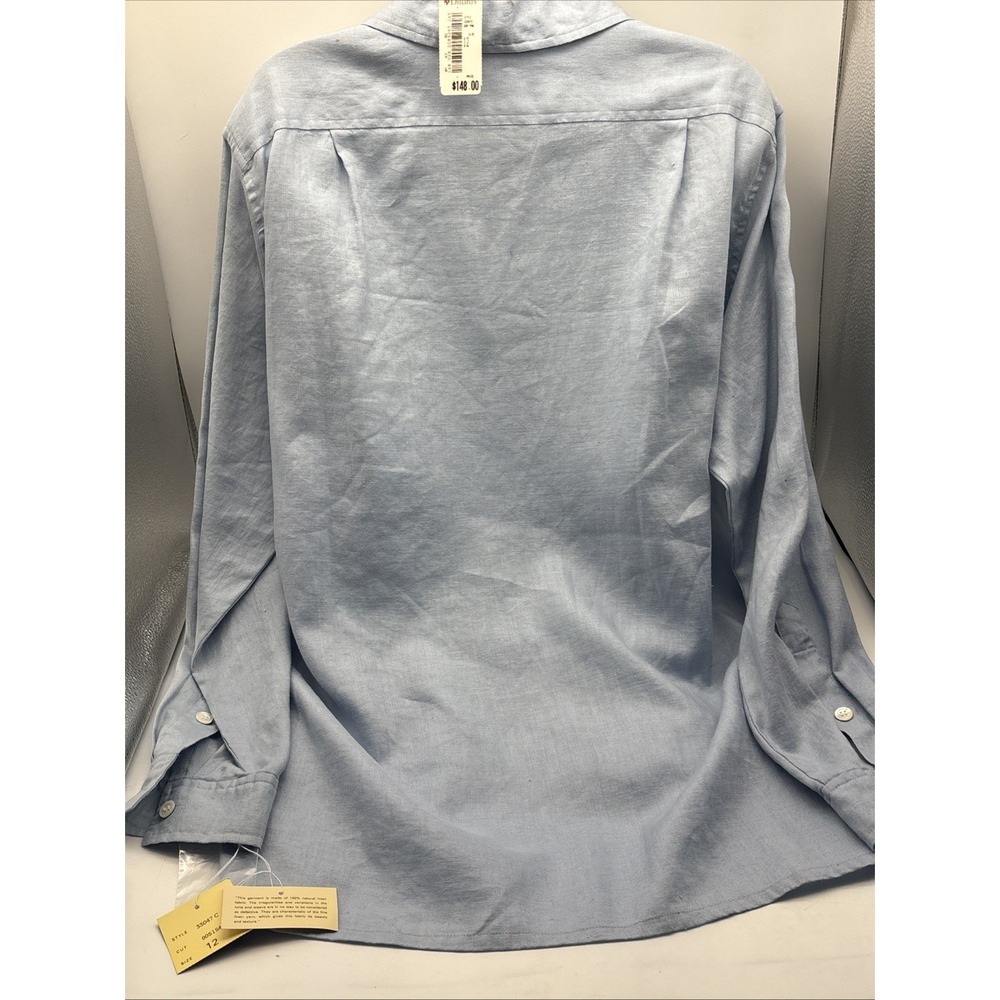 Anne Klein Women Blue Linen Long Sleeve Button-Down Shirt V Neck Size 12 NWT - Picture 10 of 15